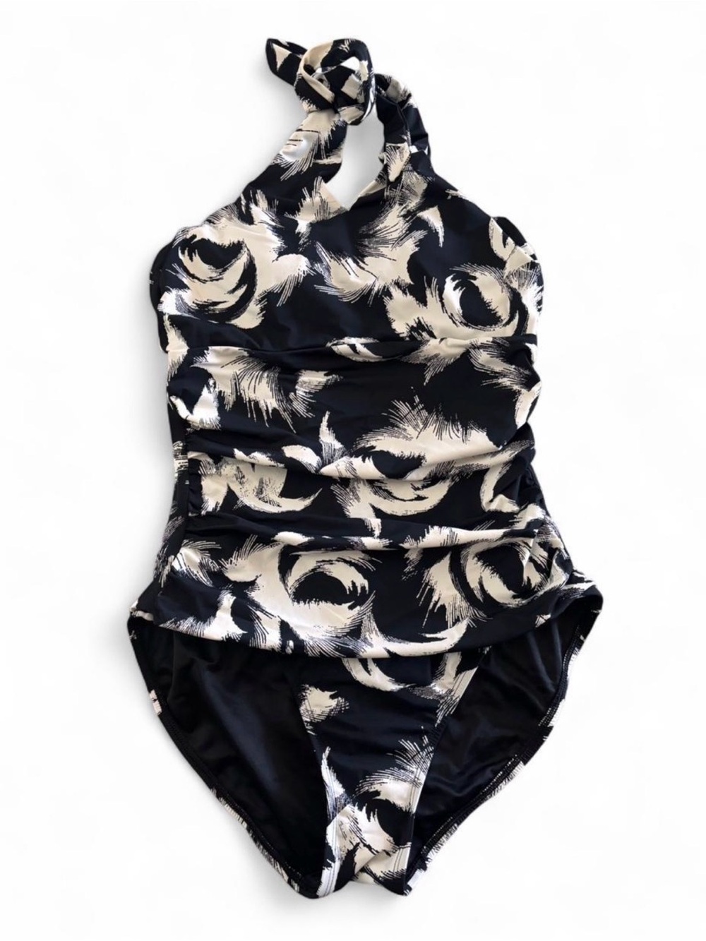 Spanx Floral Black And White One piece Swimsuit Size 10 Womens